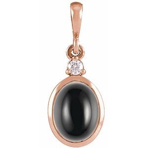 14K Rose 5x3 mm Natural Black Onyx & .02 CT Natural Diamond Cabochon Pendant