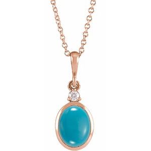 14K Rose 12x10 mm Natural Turquoise & .03 CT Natural Diamond 16-18" Necklace