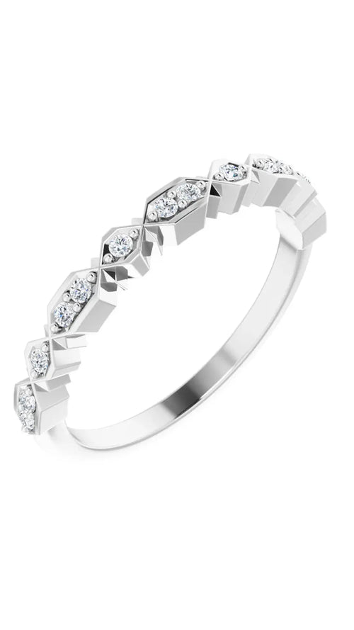 14K White 1/8 CTW Natural Diamond Geometric Anniversary Band