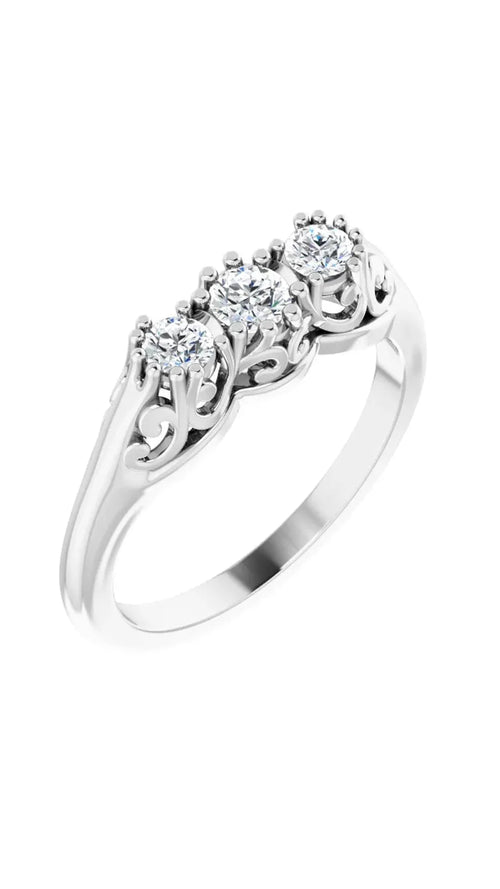 14K White 1/3 CTW Natural Diamond Three-Stone Anniversary Band