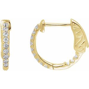 14K Yellow 1/4 CTW Natural Diamond Inside-Outside 14.5 mm Hinged Hoop Earrings