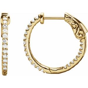 14K Yellow 1/2 CTW Natural Diamond Inside-Outside 19 mm Hinged Hoop Earrings