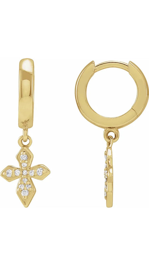 14K Yellow 1/10 CTW Natural Diamond Cross Hoop Earrings