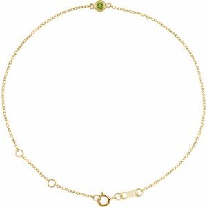 14K Yellow Natural Peridot Bezel-Set Solitaire 6 1/2-7 1/2" Bracelet