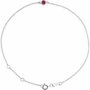 Sterling Silver Natural Ruby Bezel-Set Solitaire 6 1/2-7 1/2" Bracelet