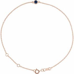 14K Rose Natural Blue Sapphire Bezel-Set Solitaire 6 1/2-7 1/2" Bracelet
