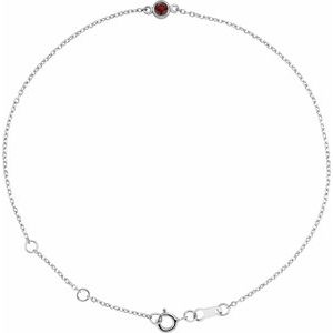 Sterling Silver Natural Mozambique Garnet Bezel-Set Solitaire 6 1/2-7 1/2" Bracelet