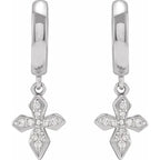 14K White 1/10 CTW Natural Diamond Cross Hoop Earrings