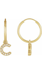 14K Yellow .04 CTW Natural Diamond Single Initial C Hoop Earring