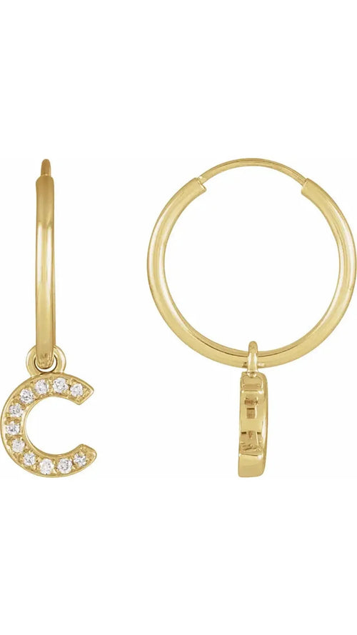 14K Yellow .04 CTW Natural Diamond Single Initial C Hoop Earring
