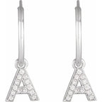 14K White .05 CTW Natural Diamond Single Initial A Hoop Earring