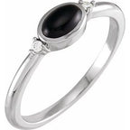Platinum 5x3 mm Round Natural Black Onyx & .03 CTW Natural Diamond Ring