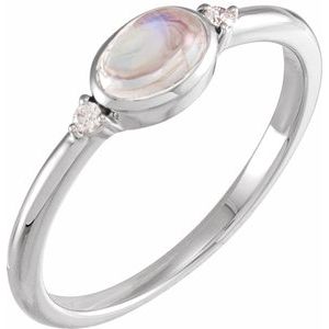 Sterling Silver Natural Rainbow Moonstone & .03 CTW Natural Diamond Ring
