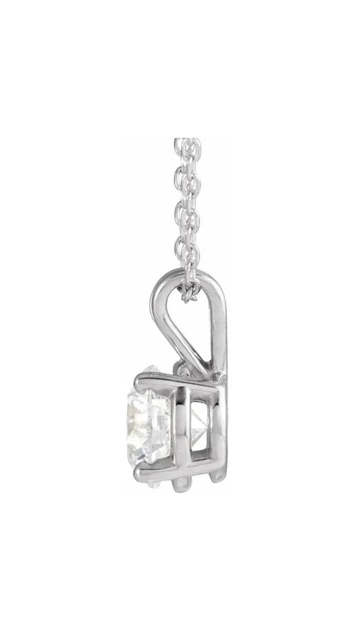 14K White 1 CT Lab-Grown Diamond Solitaire 16-18" Necklace