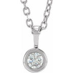 14K White .06 CT Natural Diamond Bezel-Set Solitaire 16-18" Necklace