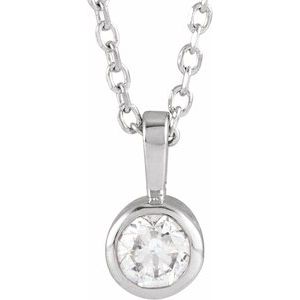 14K White 1/6 CT Natural Diamond Bezel-Set Solitaire 16-18" Necklace