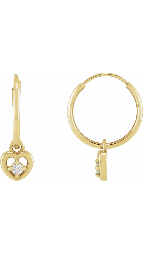 14K Yellow .06 CTW Natural Diamond Heart Hoop Earrings