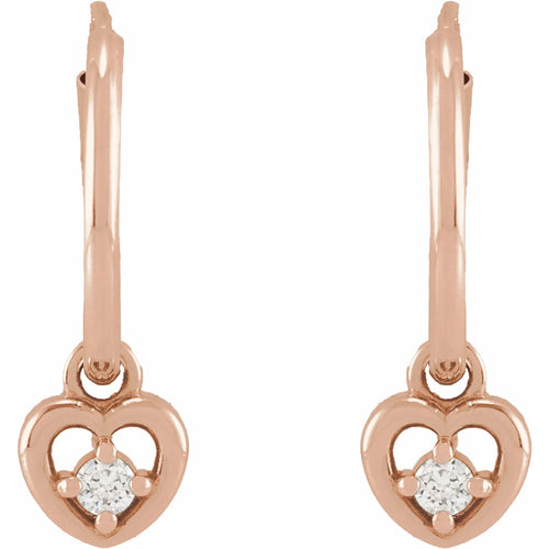 14K Rose .06 CTW Natural Diamond Heart Hoop Earrings