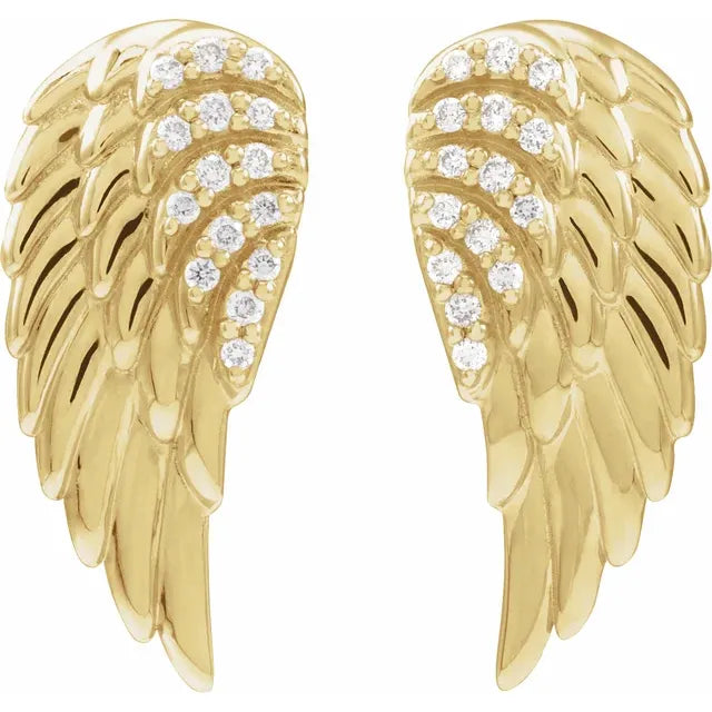 14K Yellow .07 CTW Natural Diamond Angel Wing Earrings
