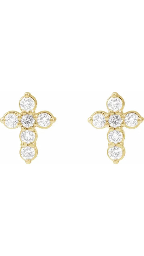 14K Yellow 1/6 CTW Natural Diamond Cross Earrings