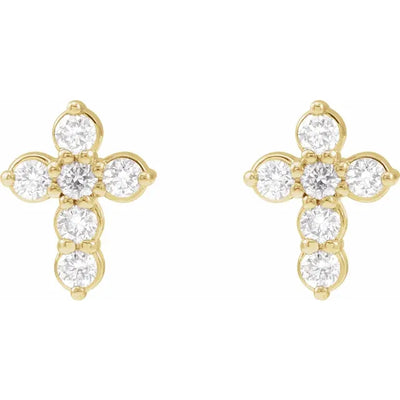 14K Yellow 1/6 CTW Natural Diamond Cross Earrings