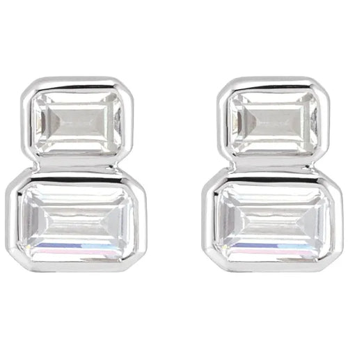 14K White 1 CTW Lab-Grown Diamond Two-Stone Stud Earrings