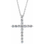 Sterling Silver 3/4 CTW Natural Diamond Cross 16-18" Necklace