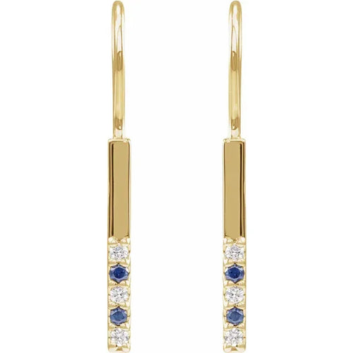 14K Yellow Natural Blue Sapphire & .08 CTW Natural Diamond Bar Earrings