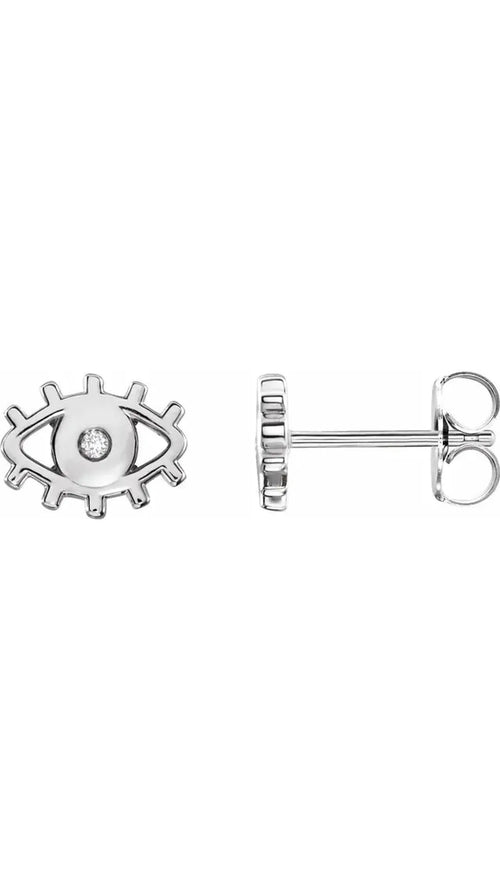 14K White .015 CTW Natural Diamond Evil Eye Earrings