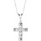 14K White Gold 3/4 CTW Natural Diamond French-Set Cross Necklace