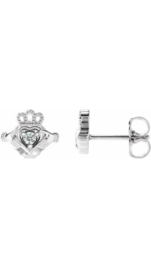 Sterling Silver .06 CTW Natural Diamond Claddagh Earrings
