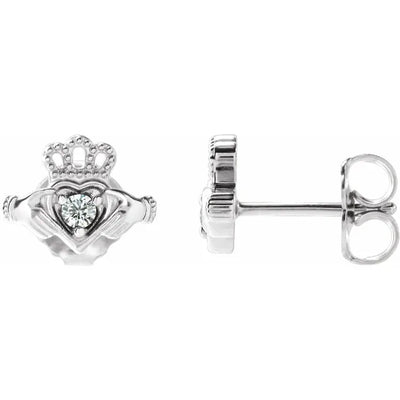 Sterling Silver .06 CTW Natural Diamond Claddagh Earrings