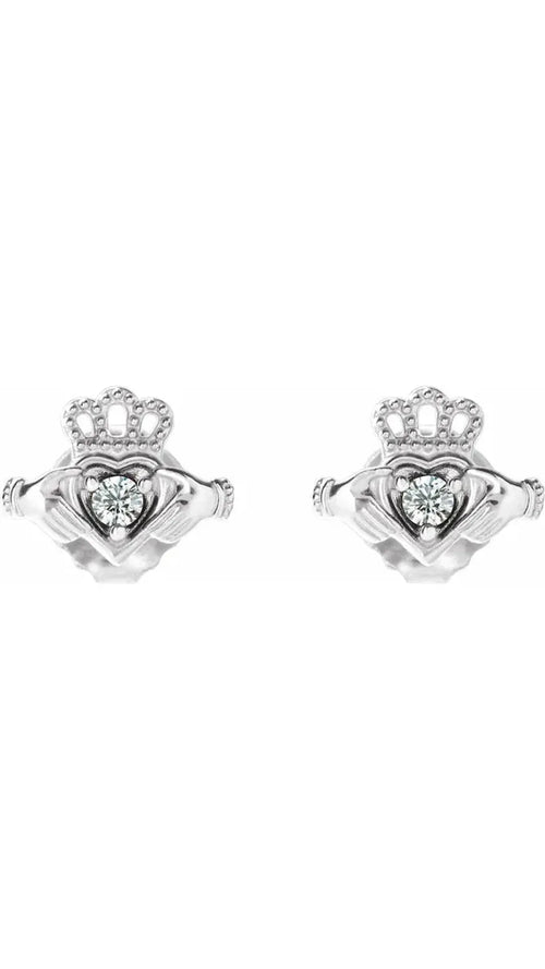 Sterling Silver .06 CTW Natural Diamond Claddagh Earrings