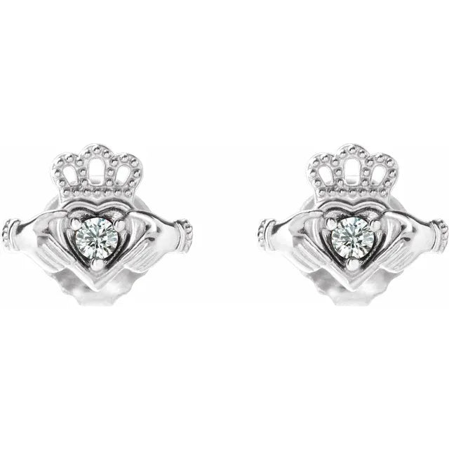 Sterling Silver .06 CTW Natural Diamond Claddagh Earrings