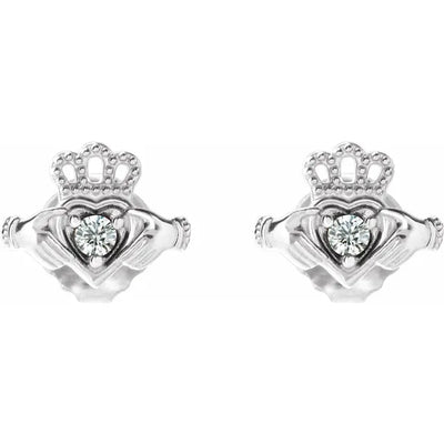 Sterling Silver .06 CTW Natural Diamond Claddagh Earrings