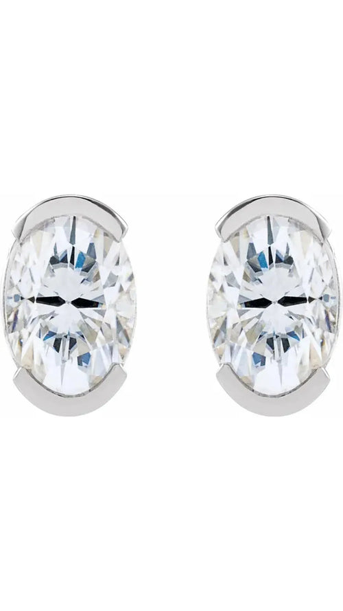 14K White 6x4 mm Lab-Grown Moissanite Stud Earrings