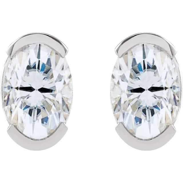 14K White 6x4 mm Lab-Grown Moissanite Stud Earrings