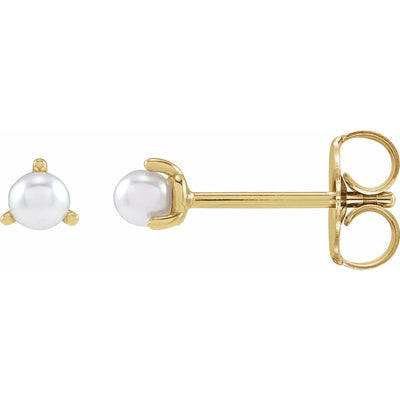 14K Yellow 2.5 mm Cultured White Seed Pearl Earrings