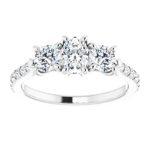 14K White Gold 3/4 CTW Natural Diamond Semi-Set French-Set Three-Stone Engagement Ring