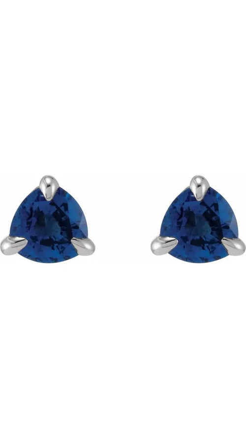 14K White 3.5 mm Natural Blue Sapphire Stud Earrings