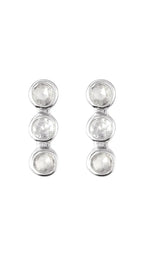 14K White Rose-Cut .05 CTW Natural Diamond Three-Stone Bar Earrings