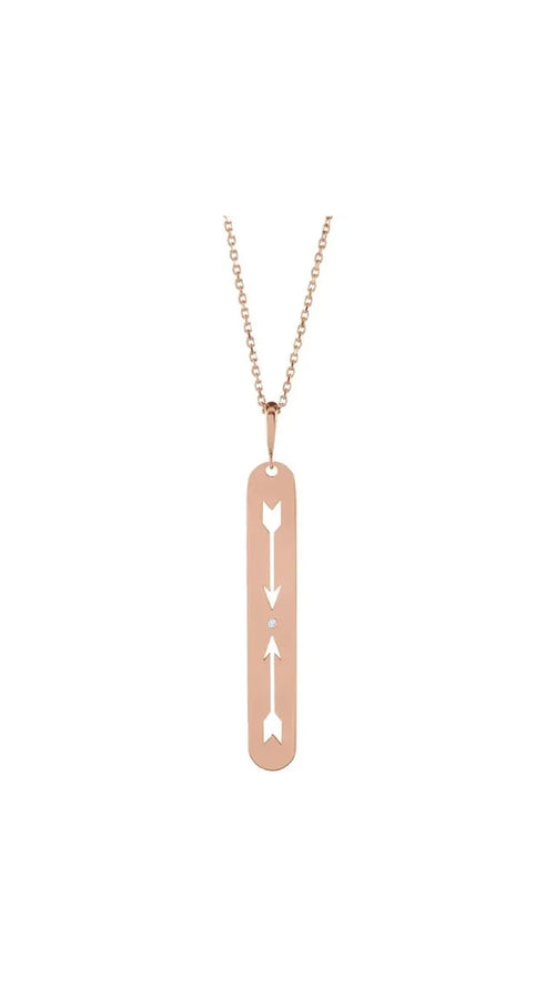 14K Rose .0025 CT Natural Diamond Arrow Bar 16-18" Necklace