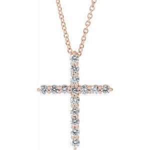 14K Rose 1/2 CTW Natural Diamond Cross 16-18" Necklace