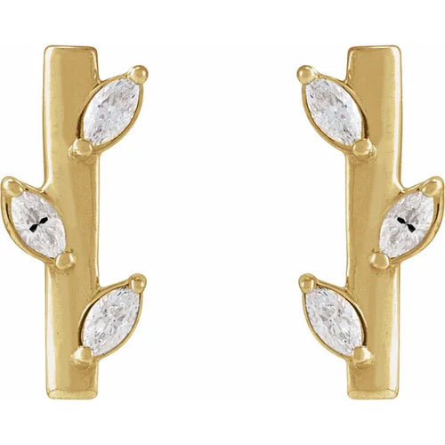 14K Yellow 1/10 CTW Natural Diamond Floral Bar Earrings