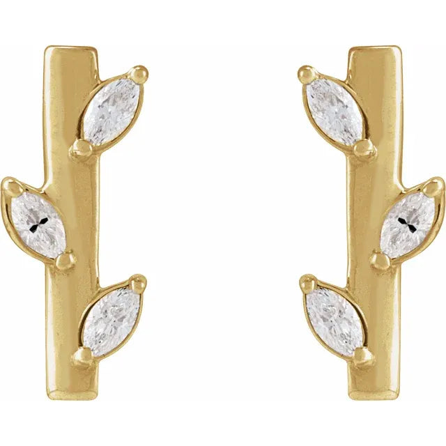 14K Yellow 1/10 CTW Natural Diamond Floral Bar Earrings