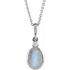 14K White 9x7 mm Natural Rainbow Moonstone & .03 CT Natural Diamond 16-18" Necklace