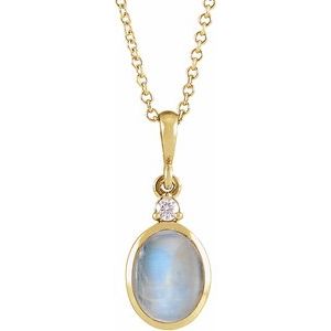 14K Yellow 6x4 mm Natural Rainbow Moonstone & .015 CT Natural Diamond 16-18" Necklace