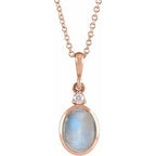 14K Rose 9x7 mm Natural Rainbow Moonstone & .03 CT Natural Diamond 16-18" Necklace
