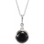 Sterling Silver 8 mm Natural Black Onyx & .03 CT Natural Diamond Cabochon 16-18" Necklace