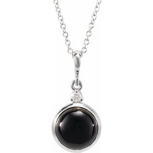 Sterling Silver 8 mm Natural Black Onyx & .03 CT Natural Diamond Cabochon 16-18" Necklace